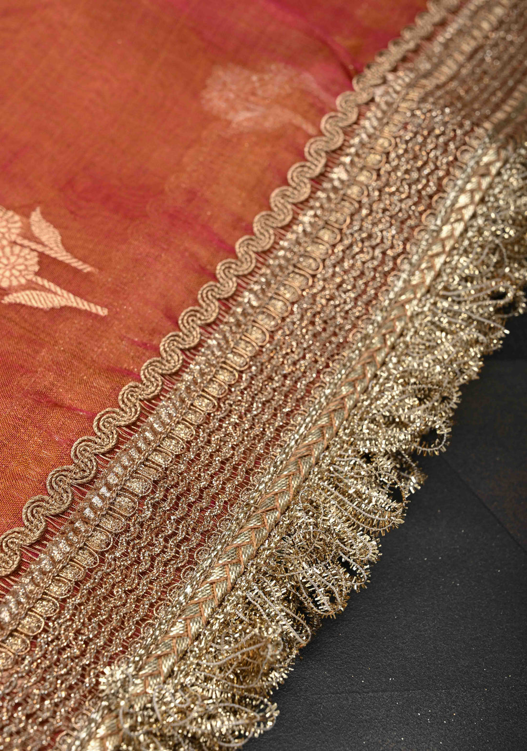 Mustard Dual tone Banarasi Pure Tissue Silk Saree with Sona Rupa Zari Buttas and Fancy Lace Trim Border | SILK MARK CERTIFIED