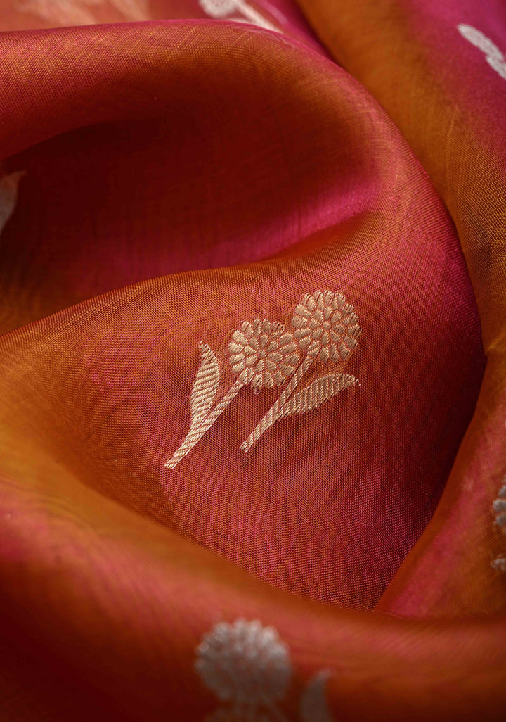 Mustard Dual tone Banarasi Pure Tissue Silk Saree with Sona Rupa Zari Buttas and Fancy Lace Trim Border | SILK MARK CERTIFIED