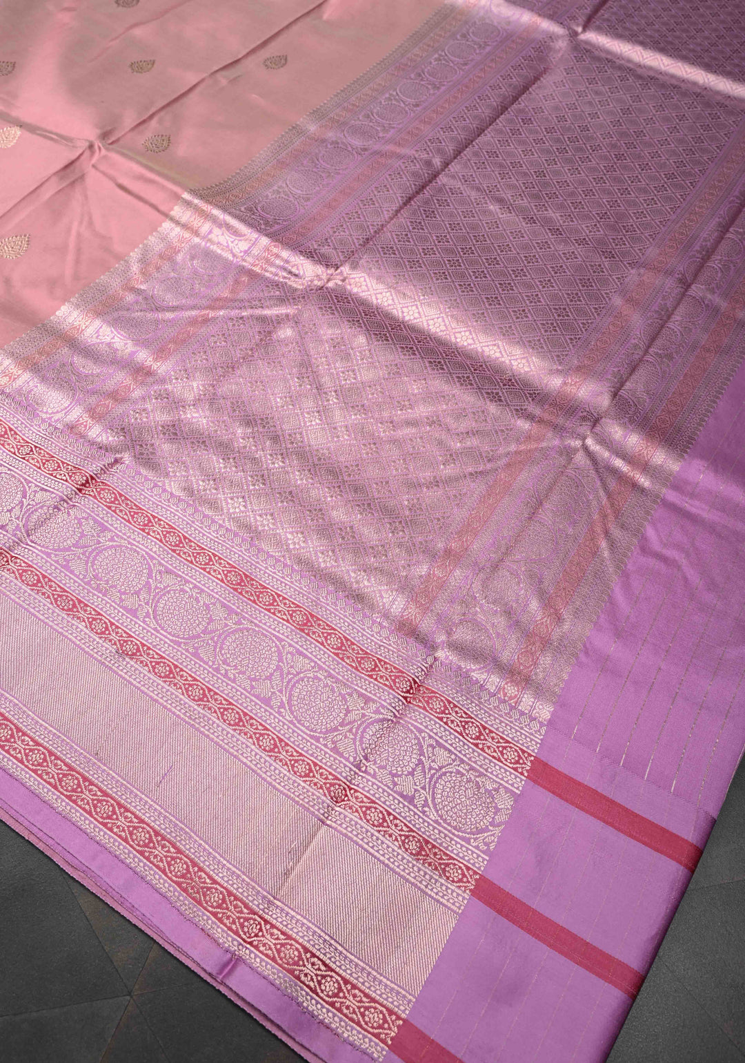 Ruddy Pink Pure Banarasi Katan Silk Saree with Zari Buttis and Contrast Meenakari Zari Border | SILK MARK CERTIFIED