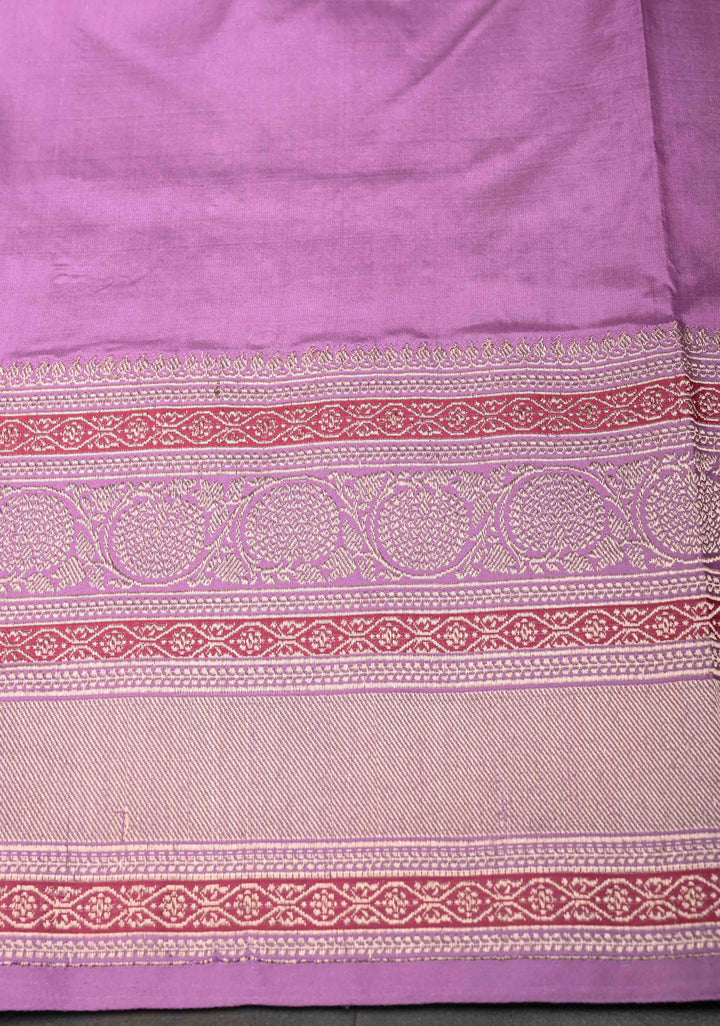 Ruddy Pink Pure Banarasi Katan Silk Saree with Zari Buttis and Contrast Meenakari Zari Border | SILK MARK CERTIFIED