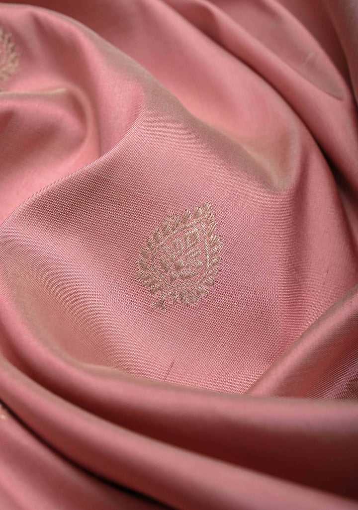 Ruddy Pink Pure Banarasi Katan Silk Saree with Zari Buttis and Contrast Meenakari Zari Border | SILK MARK CERTIFIED