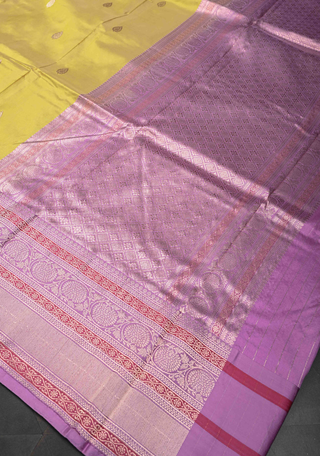 Turmeric Yellow Pure Banarasi Katan Silk Saree with Zari Buttis and Contrast Zari Border | SILK MARK CERTIFIED