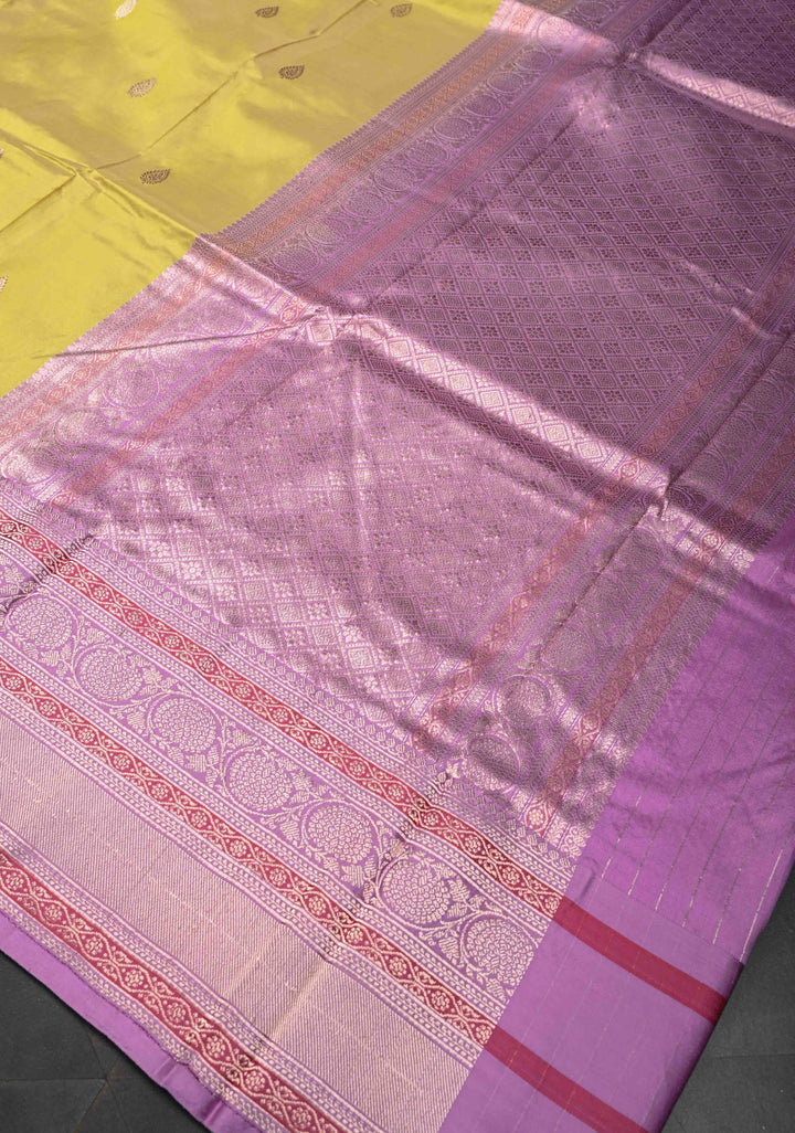 Turmeric Yellow Pure Banarasi Katan Silk Saree with Zari Buttis and Contrast Zari Border | SILK MARK CERTIFIED