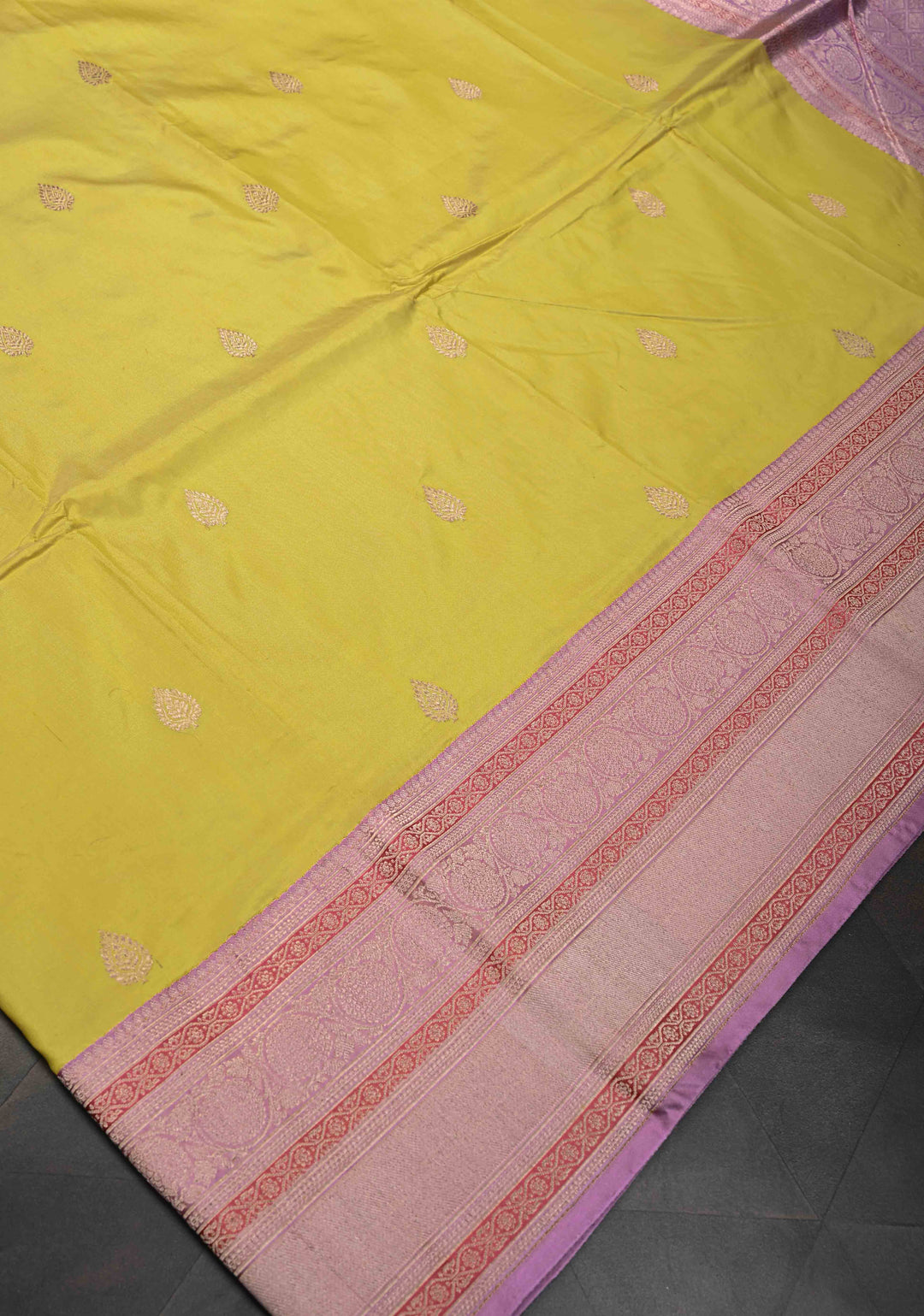 Turmeric Yellow Pure Banarasi Katan Silk Saree with Zari Buttis and Contrast Zari Border | SILK MARK CERTIFIED