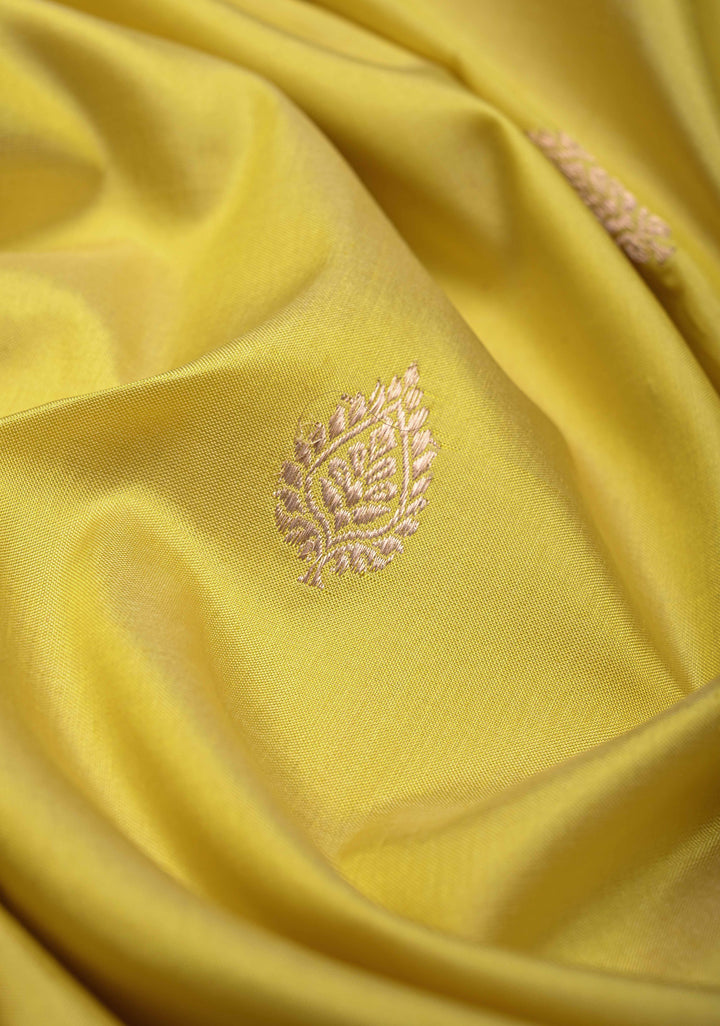 Turmeric Yellow Pure Banarasi Katan Silk Saree with Zari Buttis and Contrast Zari Border | SILK MARK CERTIFIED