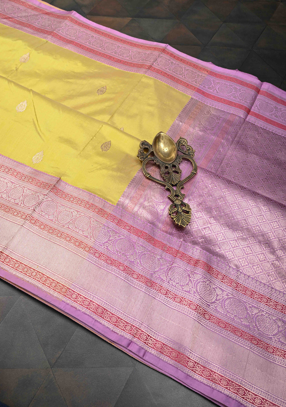 Turmeric Yellow Pure Banarasi Katan Silk Saree with Zari Buttis and Contrast Zari Border | SILK MARK CERTIFIED