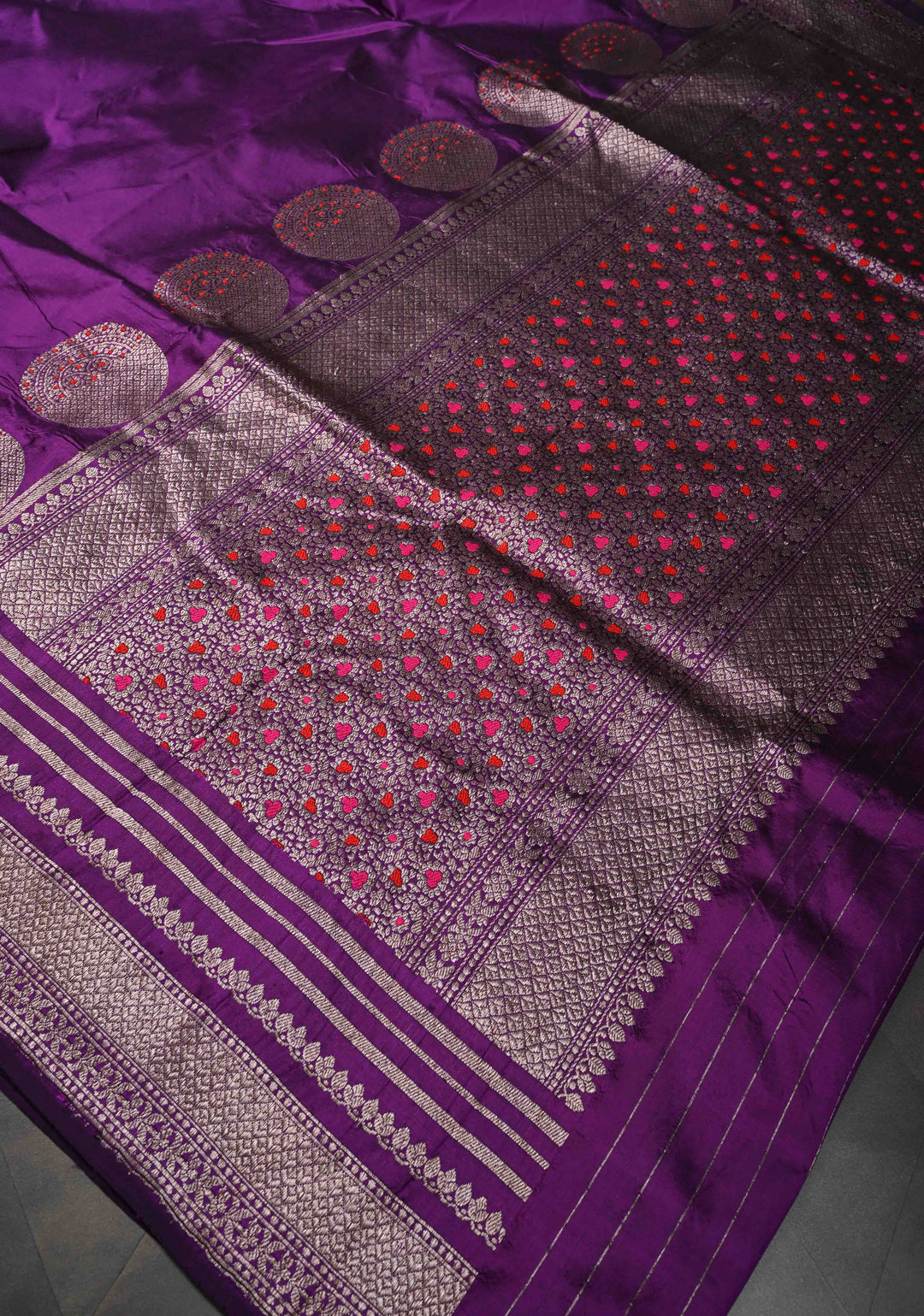 Eminence Banarasi Pure Katan Silk Saree with Big Meenakari Zari Buttas and Zari Skirt Border | SILK MARK CERTIFIED
