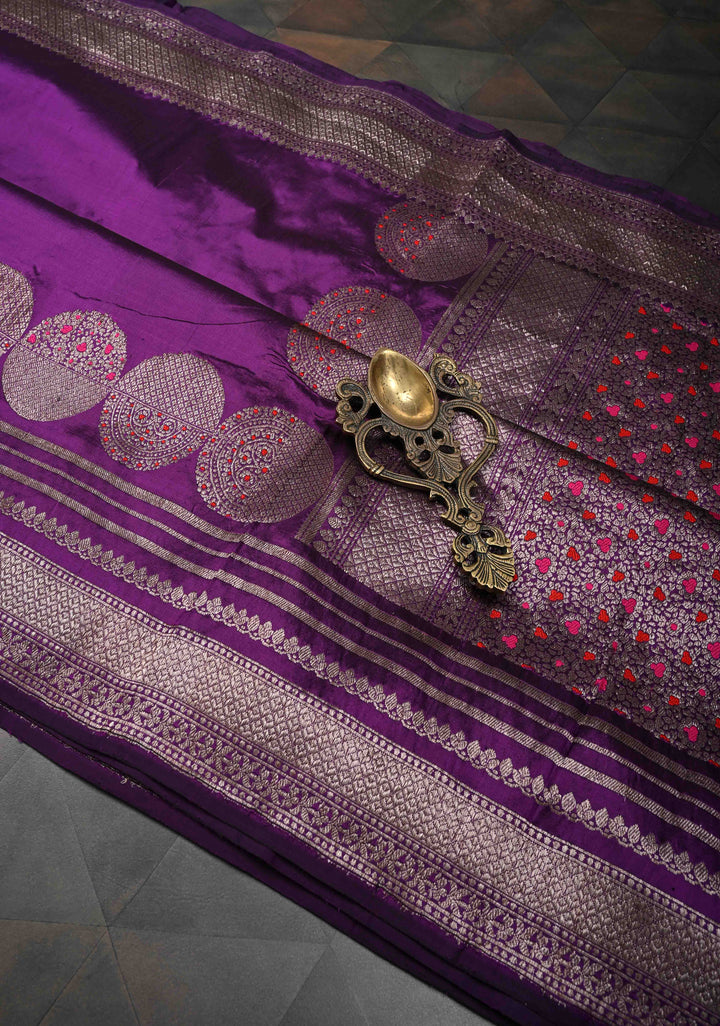 Eminence Banarasi Pure Katan Silk Saree with Big Meenakari Zari Buttas and Zari Skirt Border | SILK MARK CERTIFIED