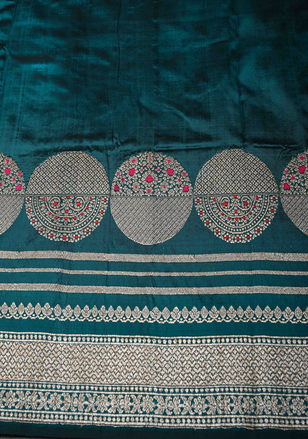Dark Aqua Banarasi Pure Katan Silk Saree with Big Meenakari Zari Buttas and Zari Skirt Border | SILK MARK CERTIFIED