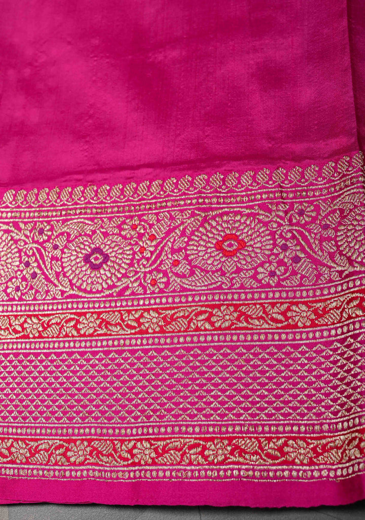Plum Purple Banarasi Pure Katan Silk Saree with Zari vertical stripes and Meenakari Contrast border, Pallu  | SILK MARK CERTIFIED