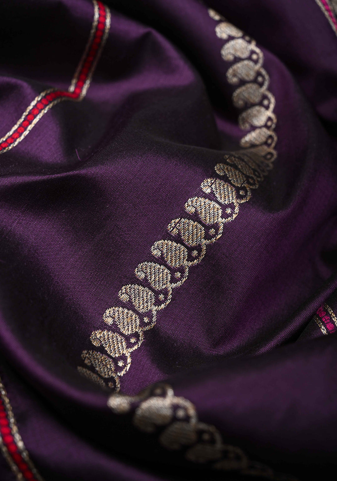 Plum Purple Banarasi Pure Katan Silk Saree with Zari vertical stripes and Meenakari Contrast border, Pallu  | SILK MARK CERTIFIED