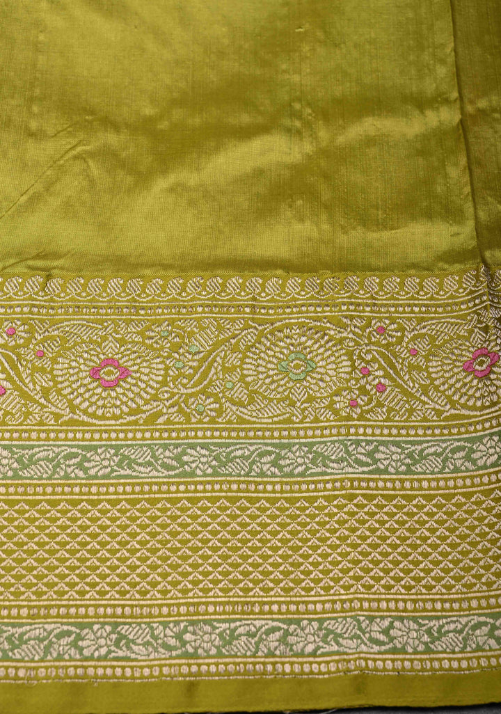 Cadillac Pink Banarasi Pure Katan Silk Saree with Zari vertical stripes and Meenakari Contrast border, Pallu  | SILK MARK CERTIFIED