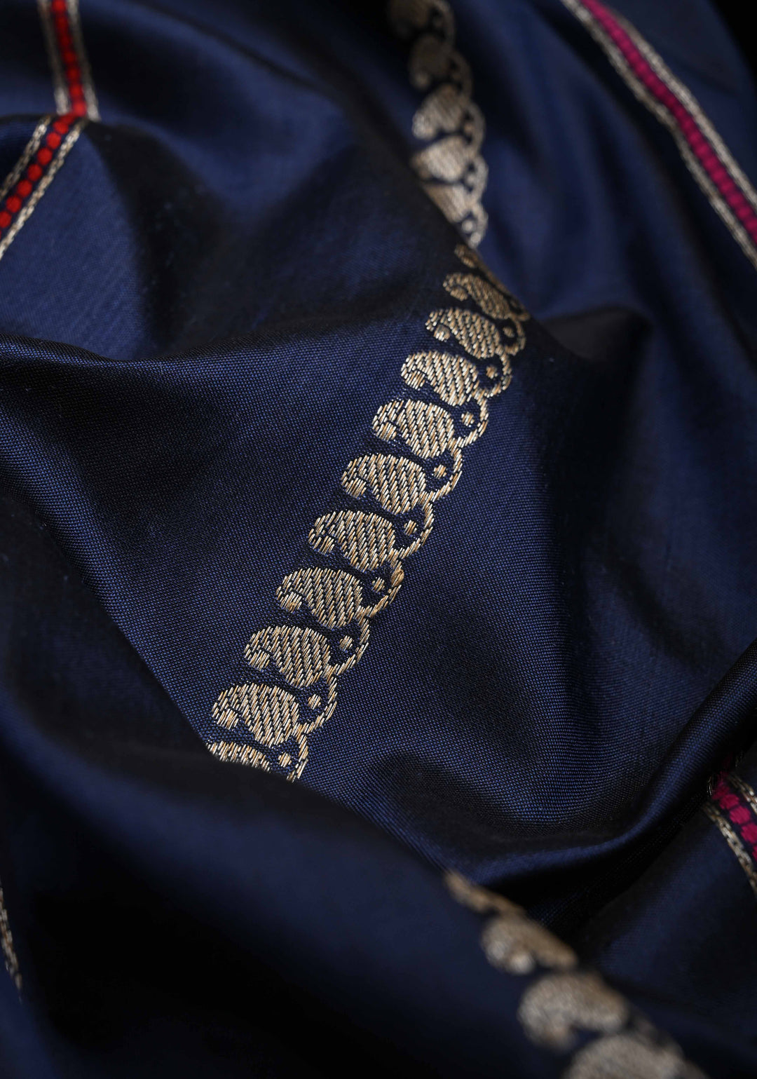 Navy Blue Banarasi Pure Katan Silk Saree with Zari Stripes, Meenakari border and pallu  | SILK MARK CERTIFIED