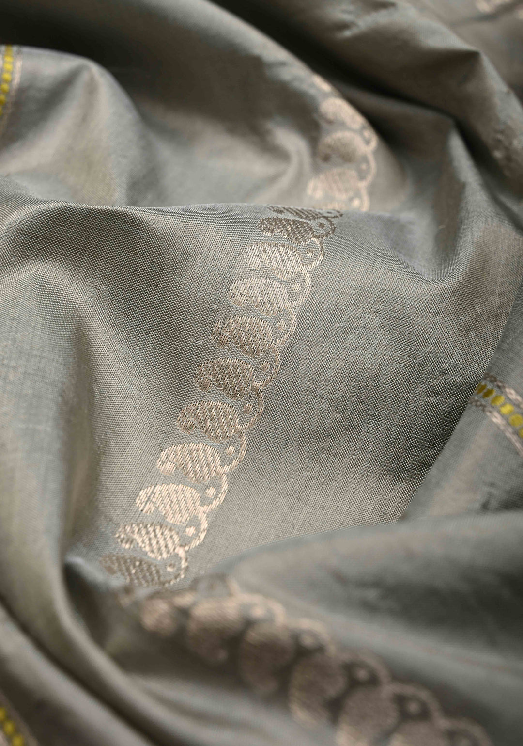 Gray Banarasi Pure Katan Silk Saree with Zari vertical stripes and Meenakari Contrast border  | SILK MARK CERTIFIED