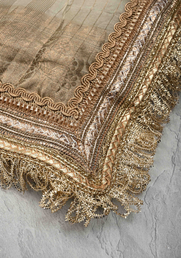 Cream Pure Organza Silk Saree with Floral Digital Print and Lace Trim Border | SILK MARK CERTIFIED