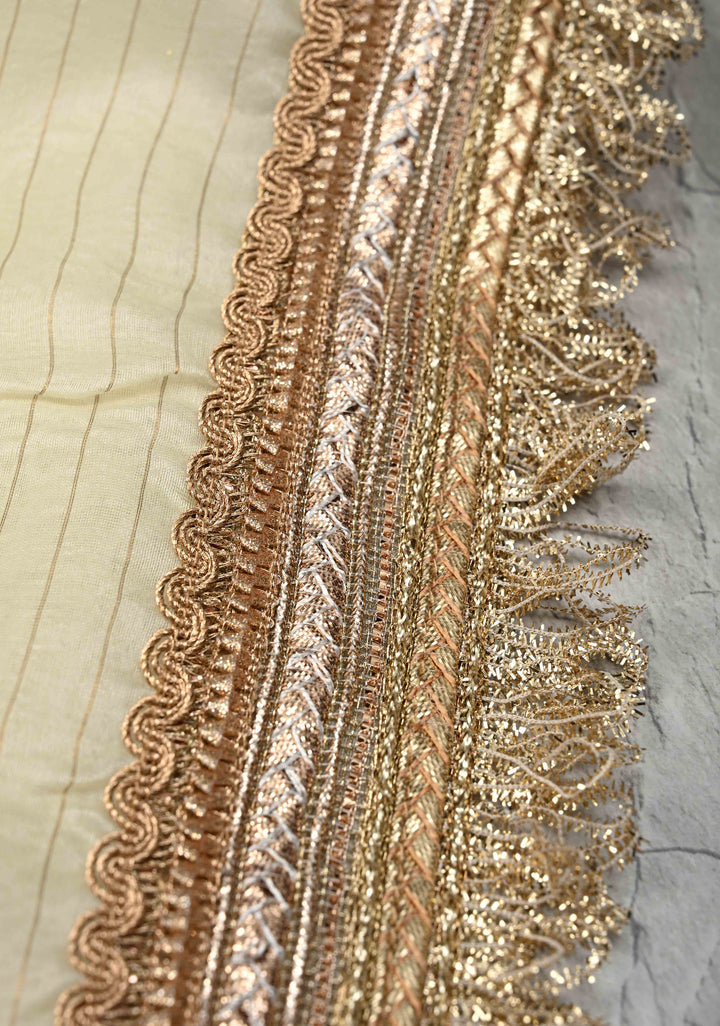 Cream Pure Organza Silk Saree with Floral Digital Print and Lace Trim Border | SILK MARK CERTIFIED