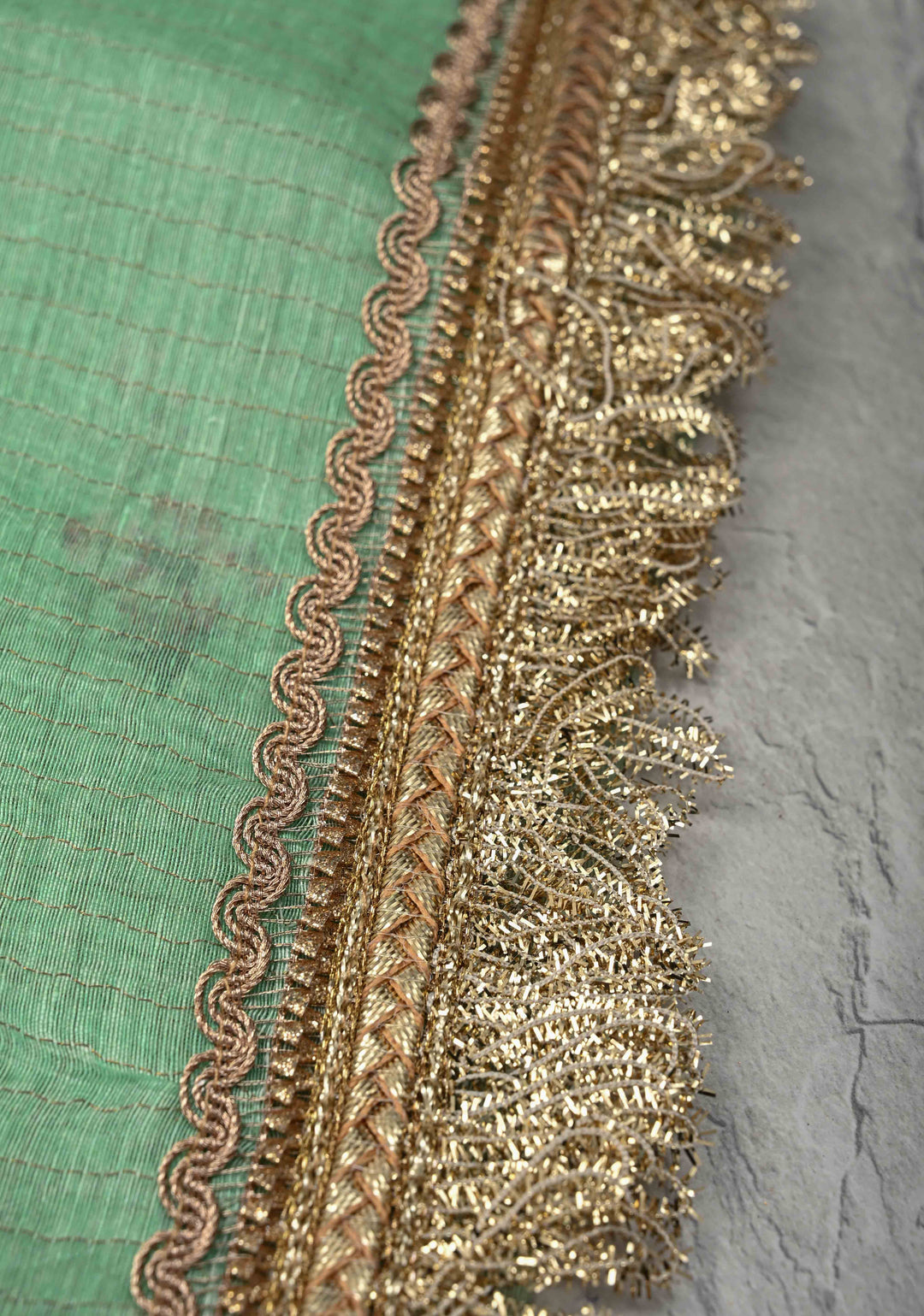 Pure Organza Silk Saree in Sage Green Floral Digital Print with Zari Checks and Lace Trim Border| SILK MARK CERTIFIED