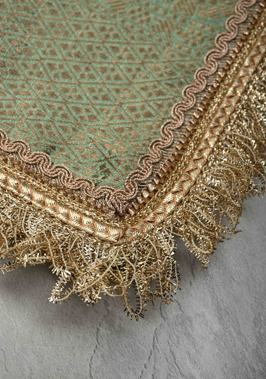 Pure Organza Silk Saree in Sage Green Floral Digital Print with Zari Checks and Lace Trim Border| SILK MARK CERTIFIED