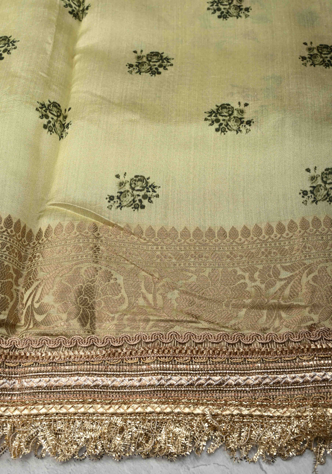 Pista Green Pure Organza Silk Saree with Floral Digital Print and Lace Trim Border | SILK MARK CERTIFIED