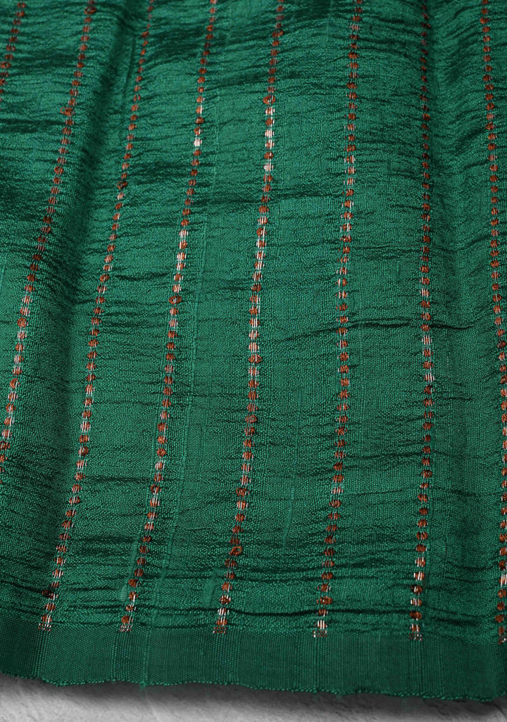Teal Green Borderless Banarasi Raw Silk Saree with Meenakari Damask motifs | SILK MARK CERTIFIED