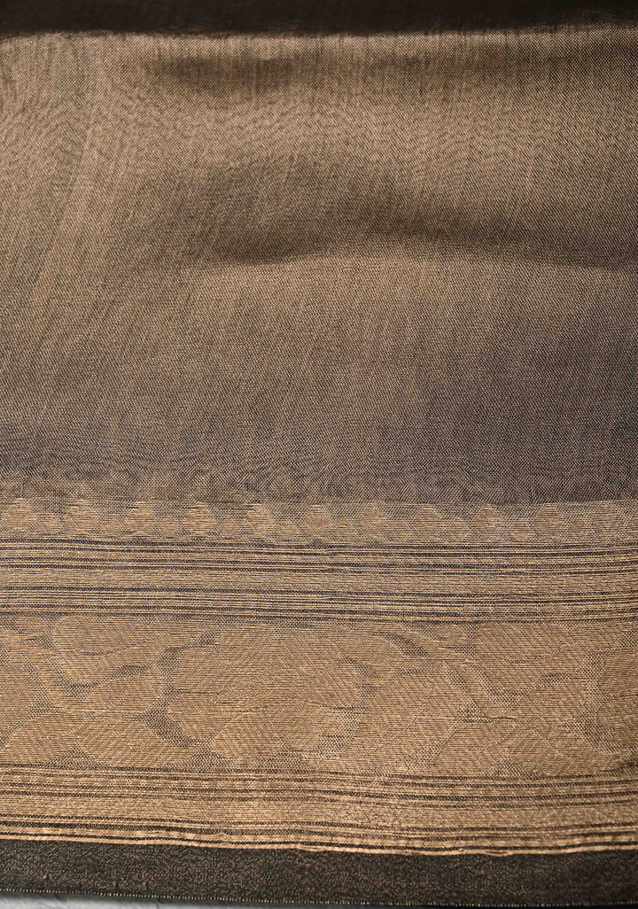 Bronze Pure Banarasi Organza Tissue Silk Saree with Sona Rupa Buttas and Zari Border | SILK MARK CERTIFIED