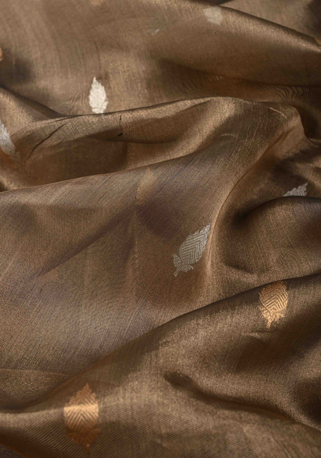 Bronze Pure Banarasi Organza Tissue Silk Saree with Sona Rupa Buttas and Zari Border | SILK MARK CERTIFIED