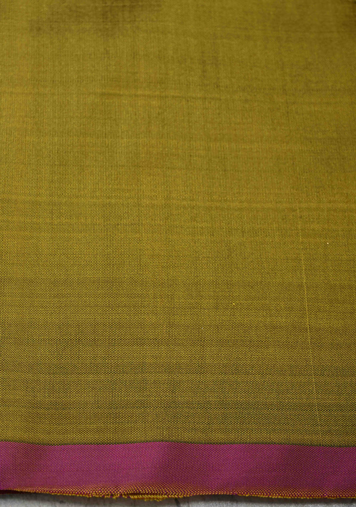 Olive Green Pure Banarasi Katan Silk Saree with Sona Rupa Vertical Stripes and Buttas | Silk Mark Certified