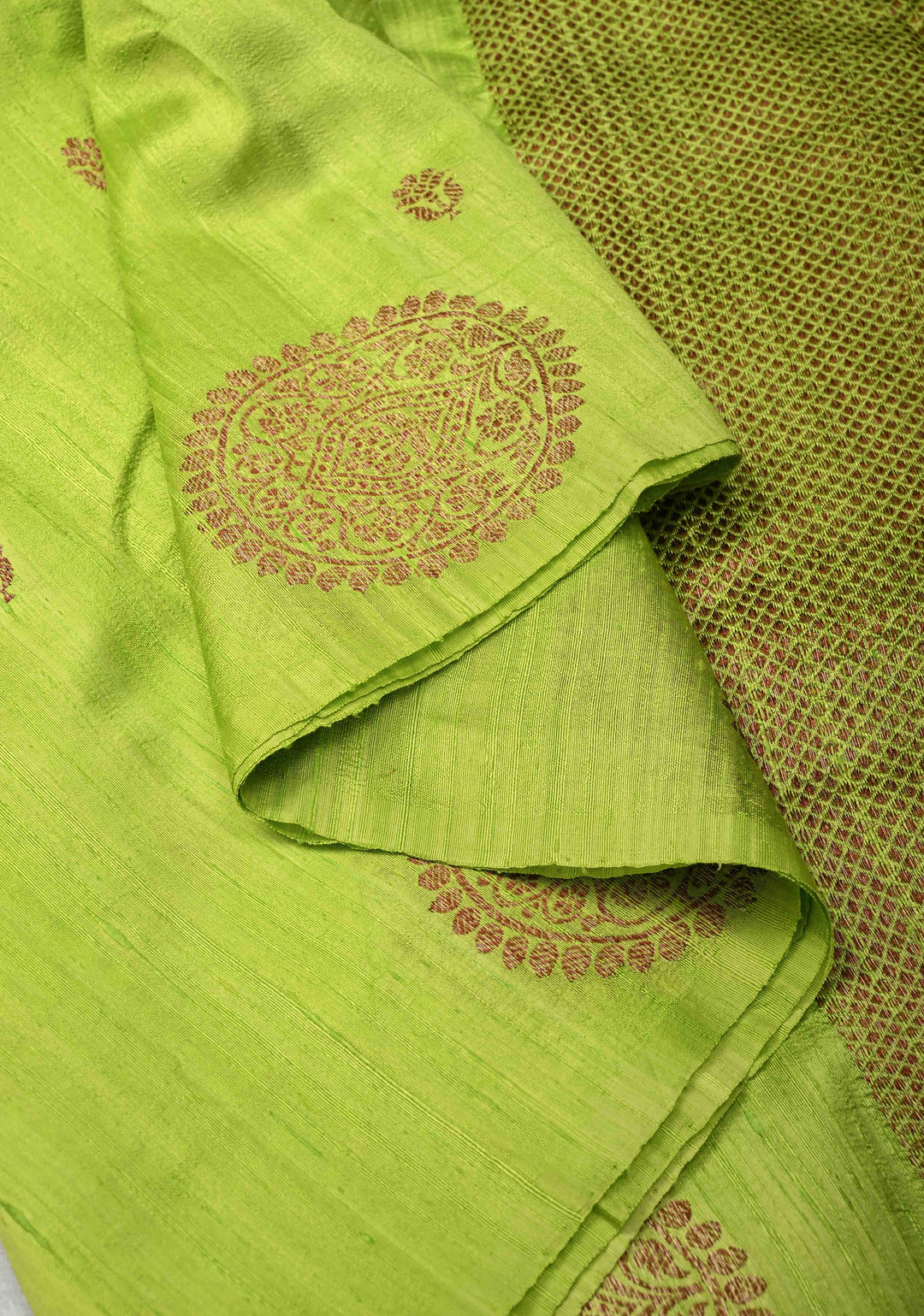 Lemon Green Borderless Banarasi Raw Silk Saree with Mandala Antique Zari Buttas | SILK MARK CERTIFIED