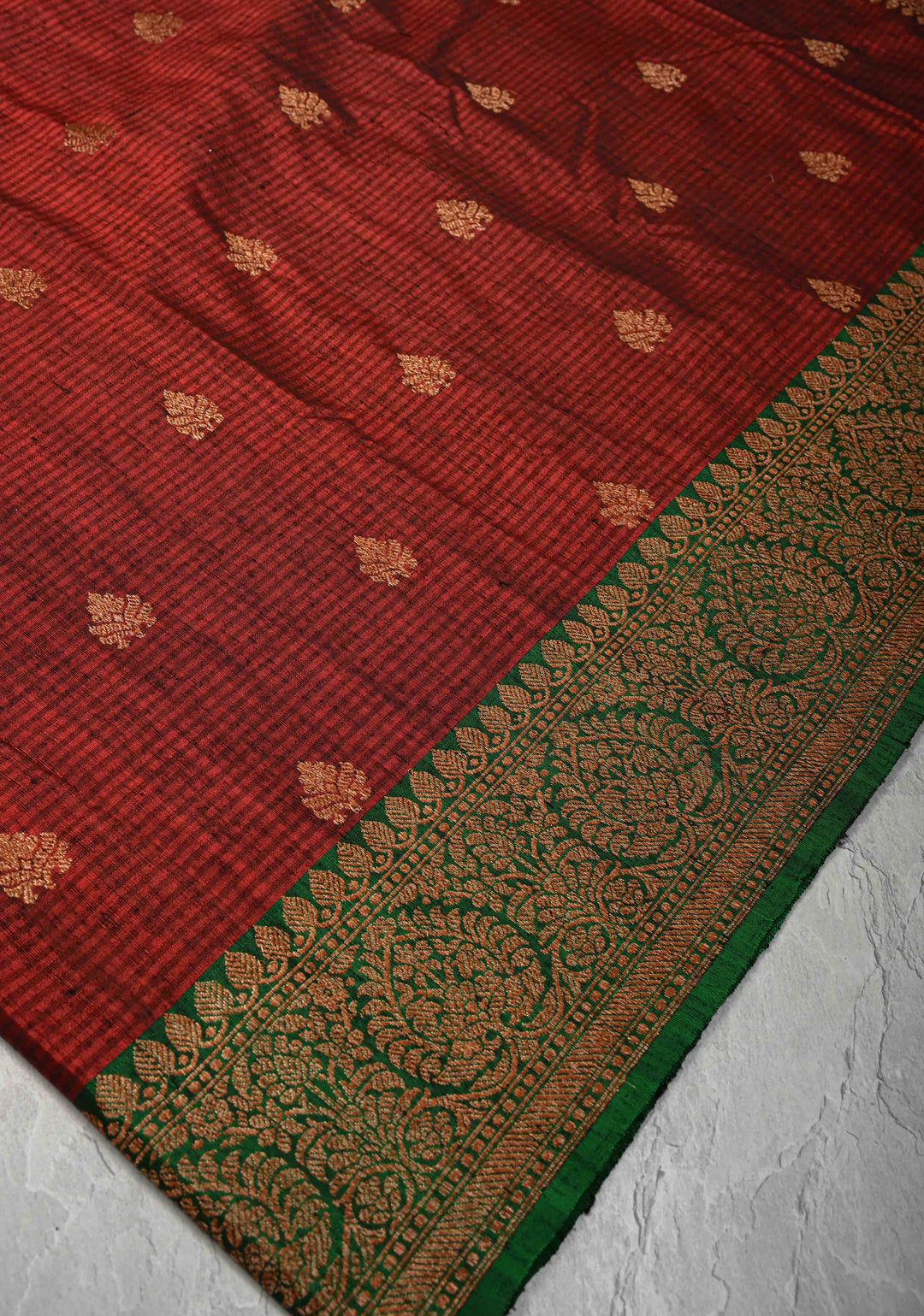 Pure Banarasi Dupion Silk Saree in Maroon with Antique Zari Butta And Zari Border | SILK MARK CERTIFIED