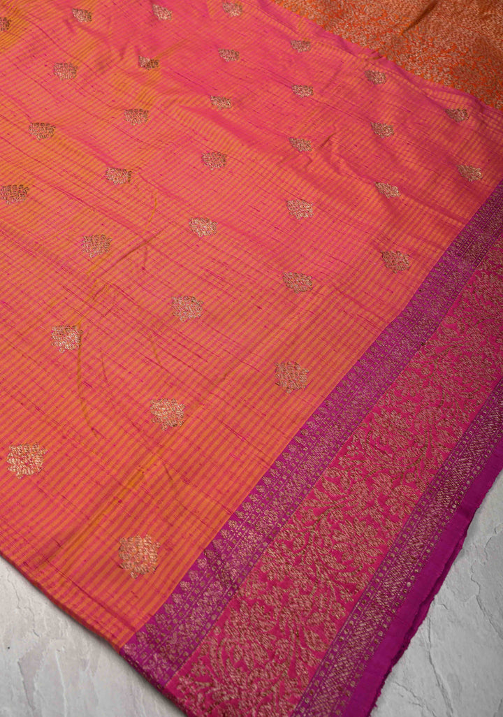 Pure Banarasi Dupion Silk Saree in Mustard Pink with Antique Zari Buttas and Border | SILK MARK CERTIFIED