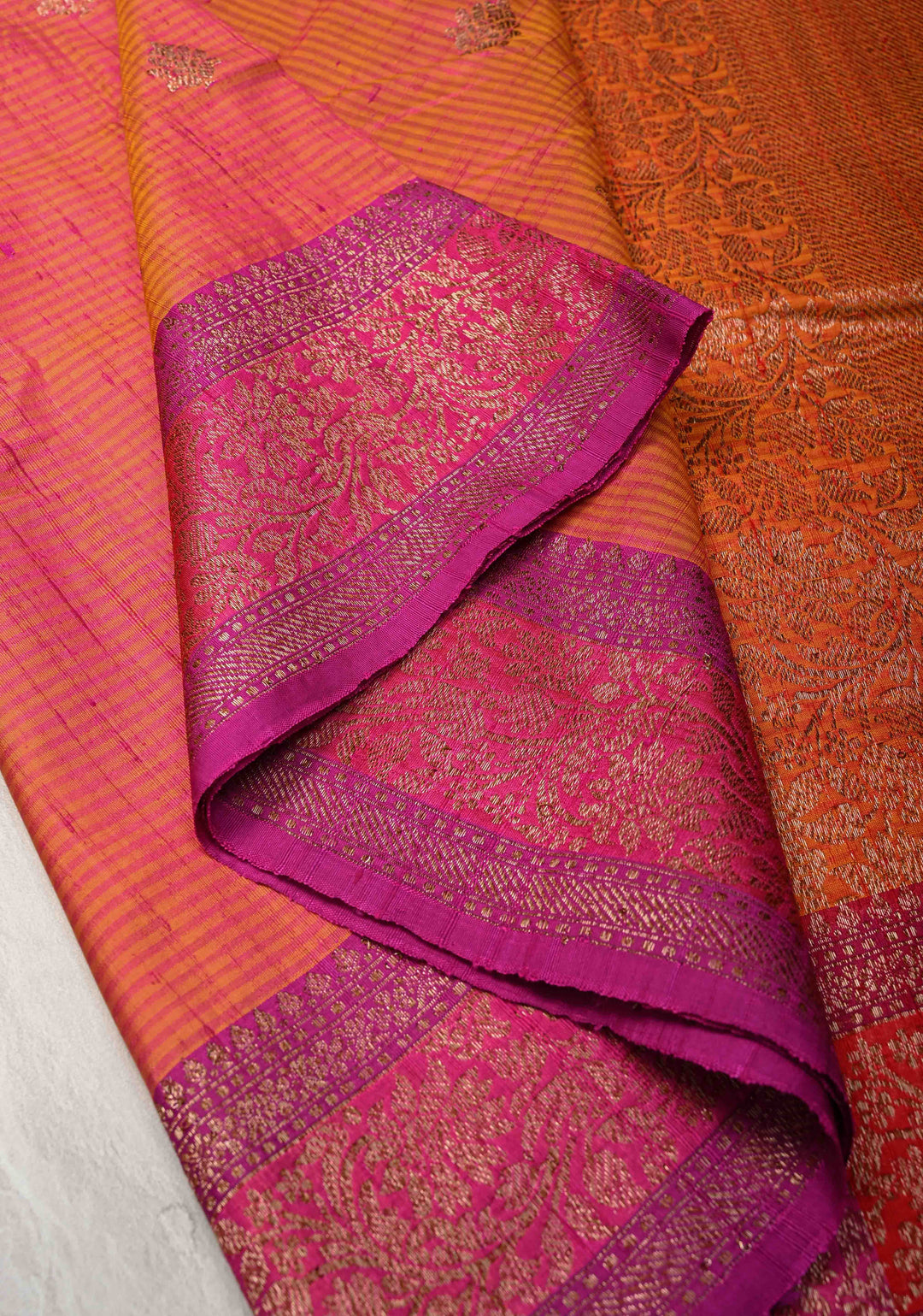 Pure Banarasi Dupion Silk Saree in Mustard Pink with Antique Zari Buttas and Border | SILK MARK CERTIFIED