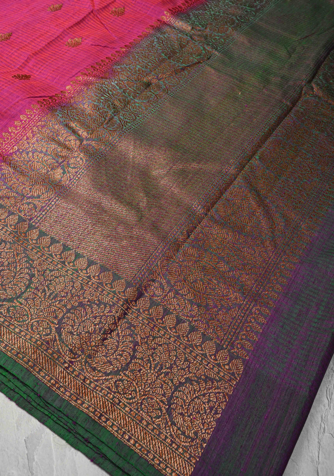 Pure Banarasi Dupion Silk Saree in Magenta with Antique Zari Buttas and Zari Border | SILK MARK CERTIFIED