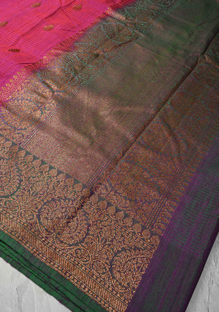 Pure Banarasi Dupion Silk Saree in Magenta with Antique Zari Buttas and Zari Border | SILK MARK CERTIFIED