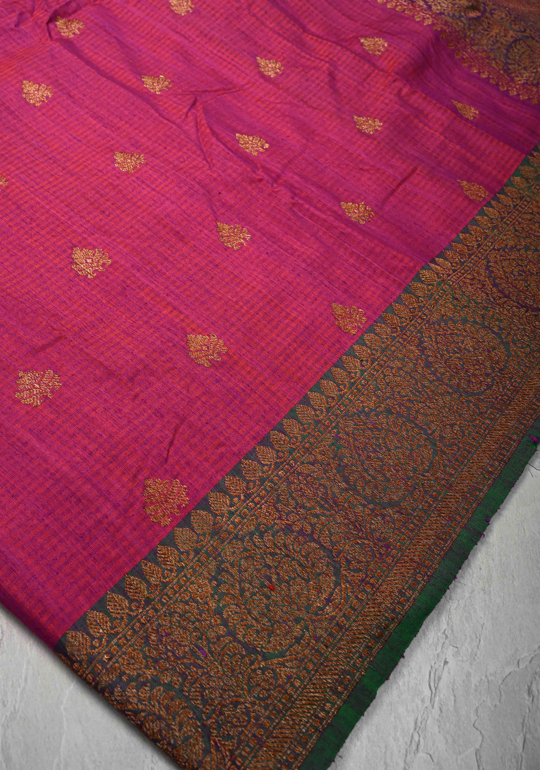 Pure Banarasi Dupion Silk Saree in Magenta with Antique Zari Buttas and Zari Border | SILK MARK CERTIFIED