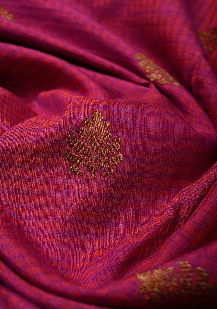 Pure Banarasi Dupion Silk Saree in Magenta with Antique Zari Buttas and Zari Border | SILK MARK CERTIFIED
