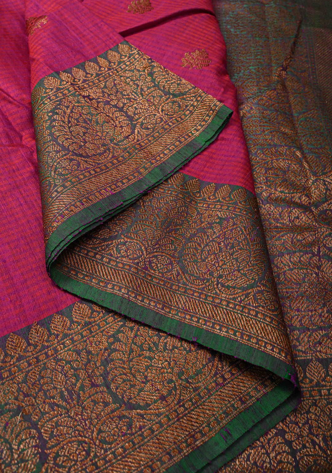 Pure Banarasi Dupion Silk Saree in Magenta with Antique Zari Buttas and Zari Border | SILK MARK CERTIFIED