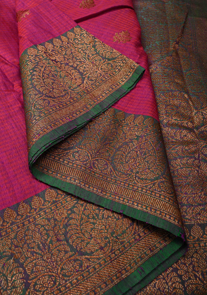 Pure Banarasi Dupion Silk Saree in Magenta with Antique Zari Buttas and Zari Border | SILK MARK CERTIFIED