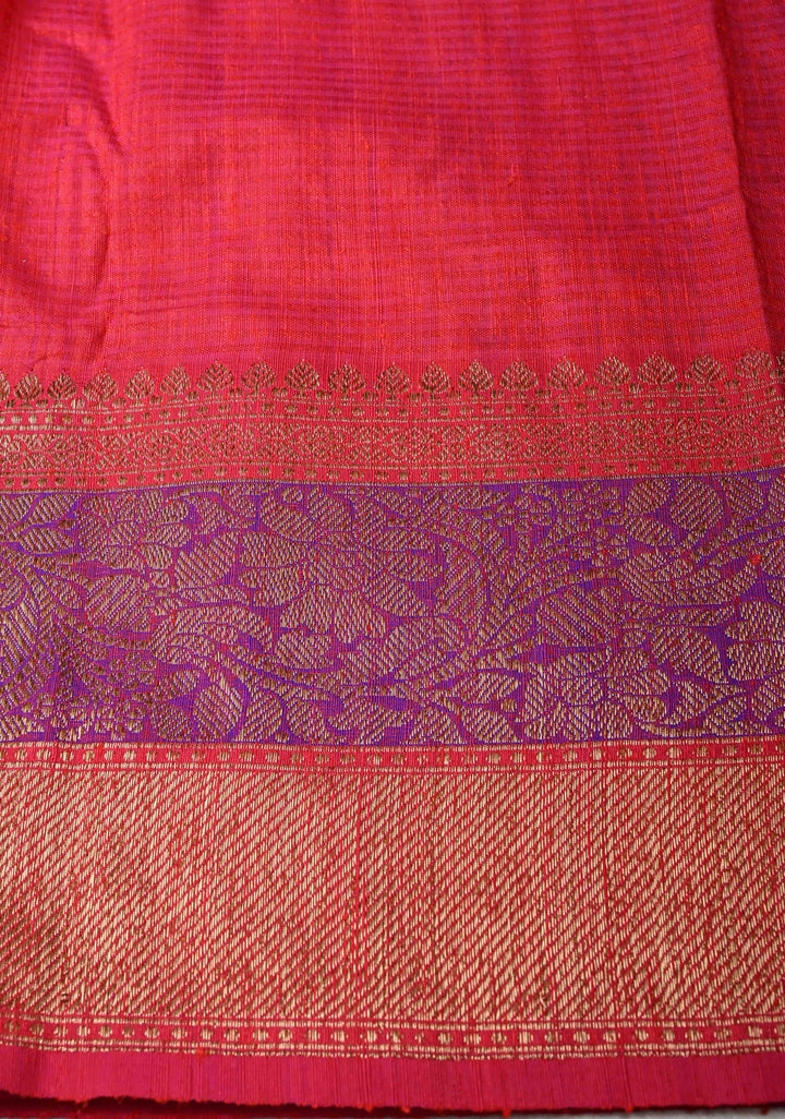 Pure Banarasi Dupion Silk Saree in Orange with Antique Zari Buttas and Zari Border | SILK MARK CERTIFIED
