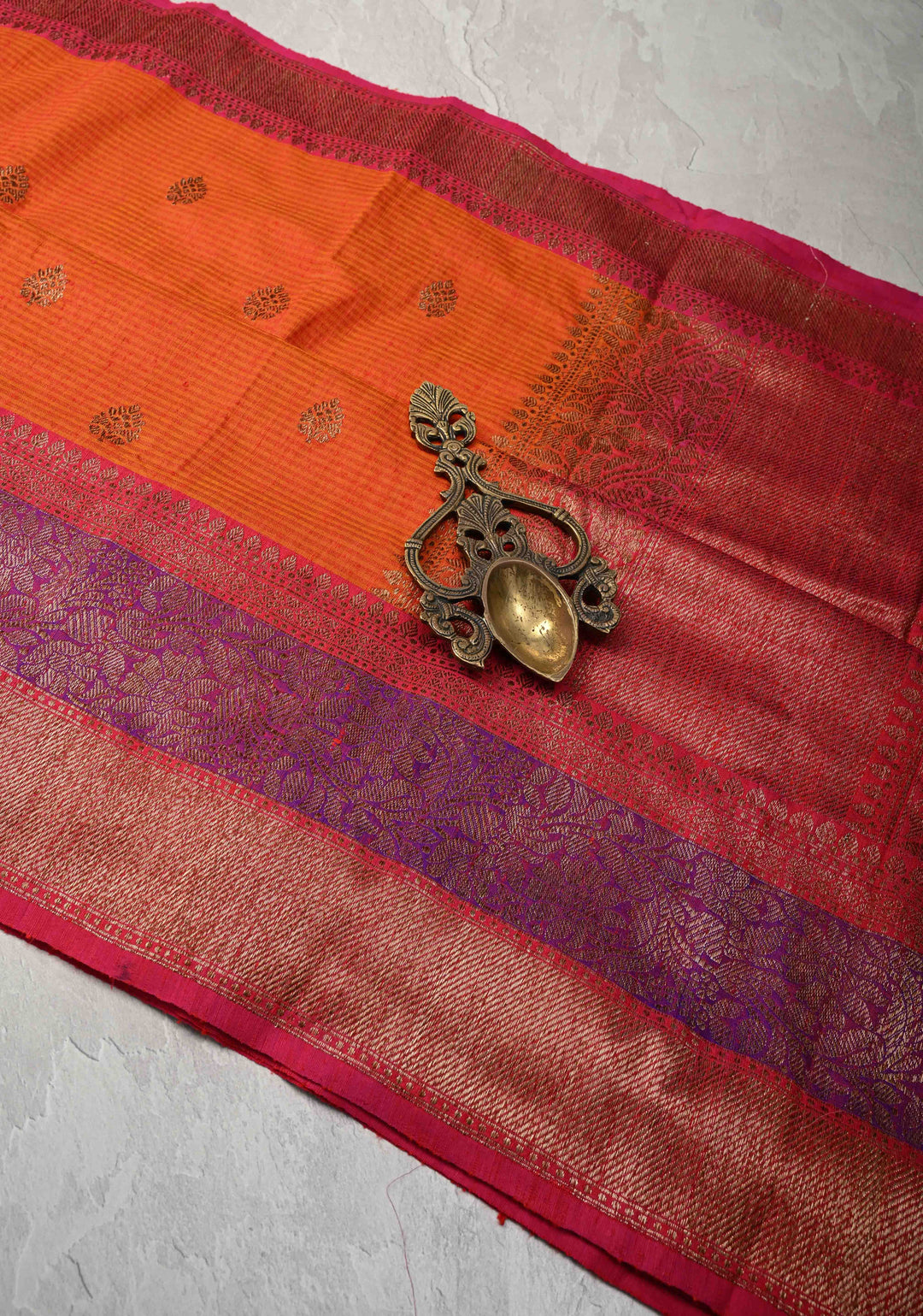 Pure Banarasi Dupion Silk Saree in Orange with Antique Zari Buttas and Zari Border | SILK MARK CERTIFIED