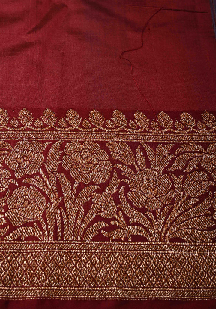 Bluish Gray Banarasi Tussar Silk Saree with Antique Zari Buttas and Contrast Zari Border | SILK MARK CERTIFIED