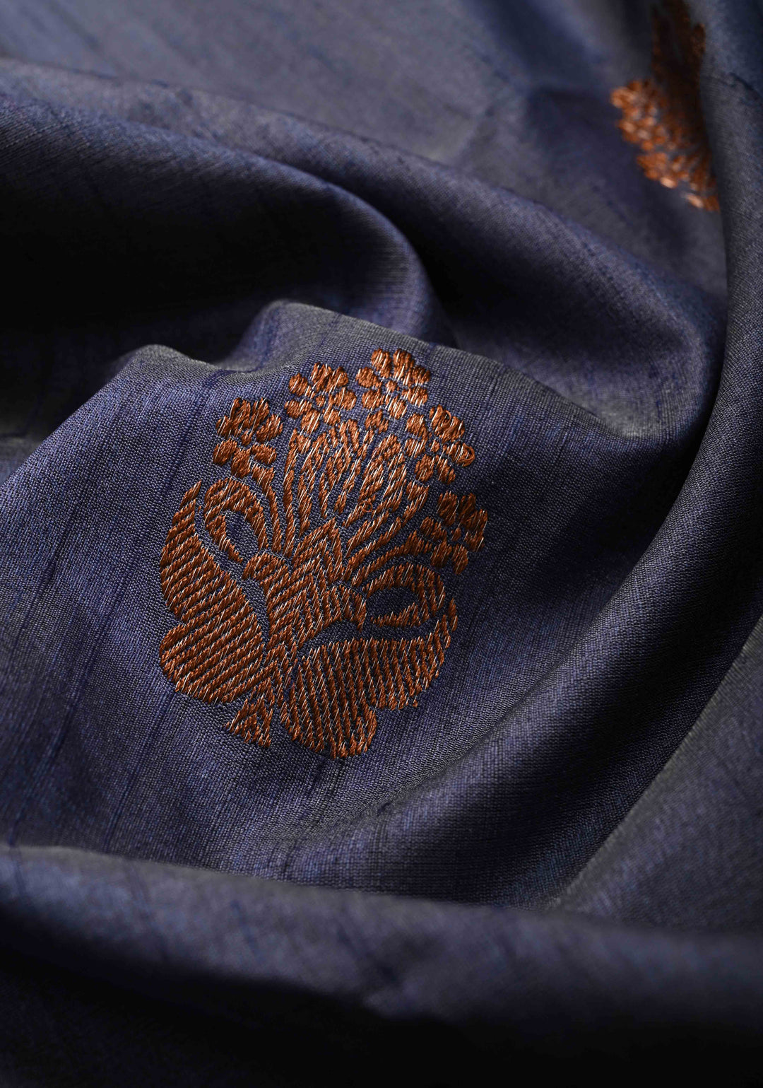 Bluish Gray Banarasi Tussar Silk Saree with Antique Zari Buttas and Contrast Zari Border | SILK MARK CERTIFIED