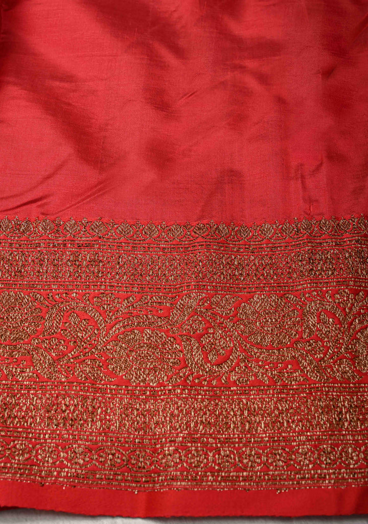 Deep Gray Banarasi Raw Silk Saree with Antique Zari Buttas and Contrast Zari Border | SILK MARK CERTIFIED