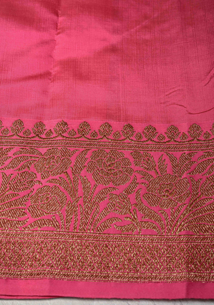 Turquoise Green Banarasi Tussar Silk Saree with Antique Zari Butta and Border | SILK MARK CERTIFIED
