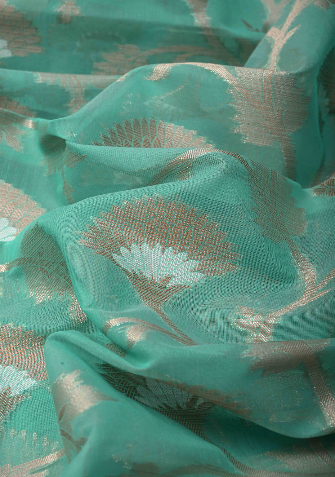 Mint Green Banarasi Semi Kora Silk Saree with Sona Rupa Jaal and Contrast Purple Zari Border