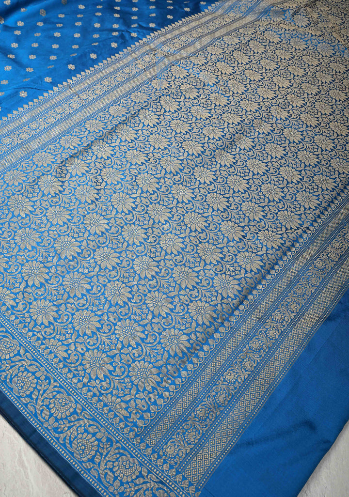 Copper sulphate Blue Banarasi Art silk saree with Resham Buttas and  Minimal Border