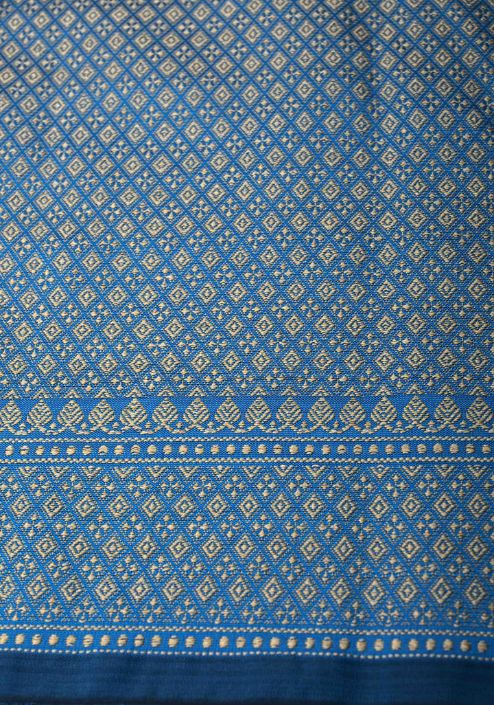 Copper sulphate Blue Banarasi Art silk saree with Resham Buttas and  Minimal Border