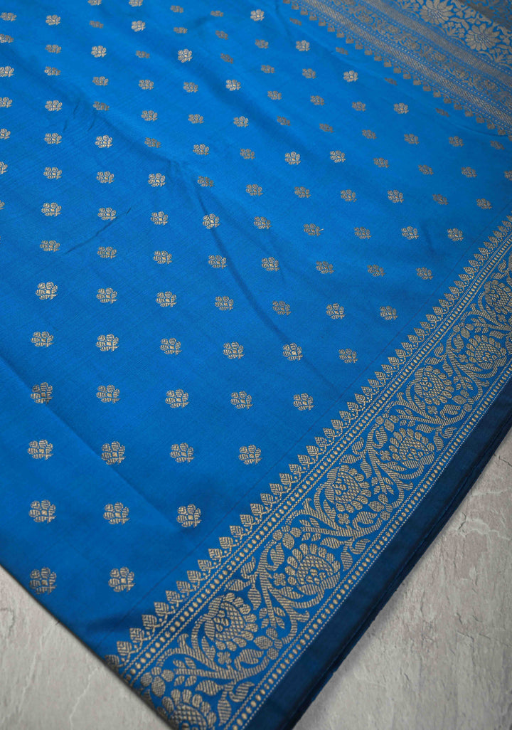Copper sulphate Blue Banarasi Art silk saree with Resham Buttas and  Minimal Border
