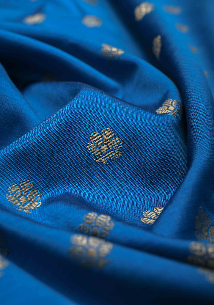 Copper sulphate Blue Banarasi Art silk saree with Resham Buttas and  Minimal Border