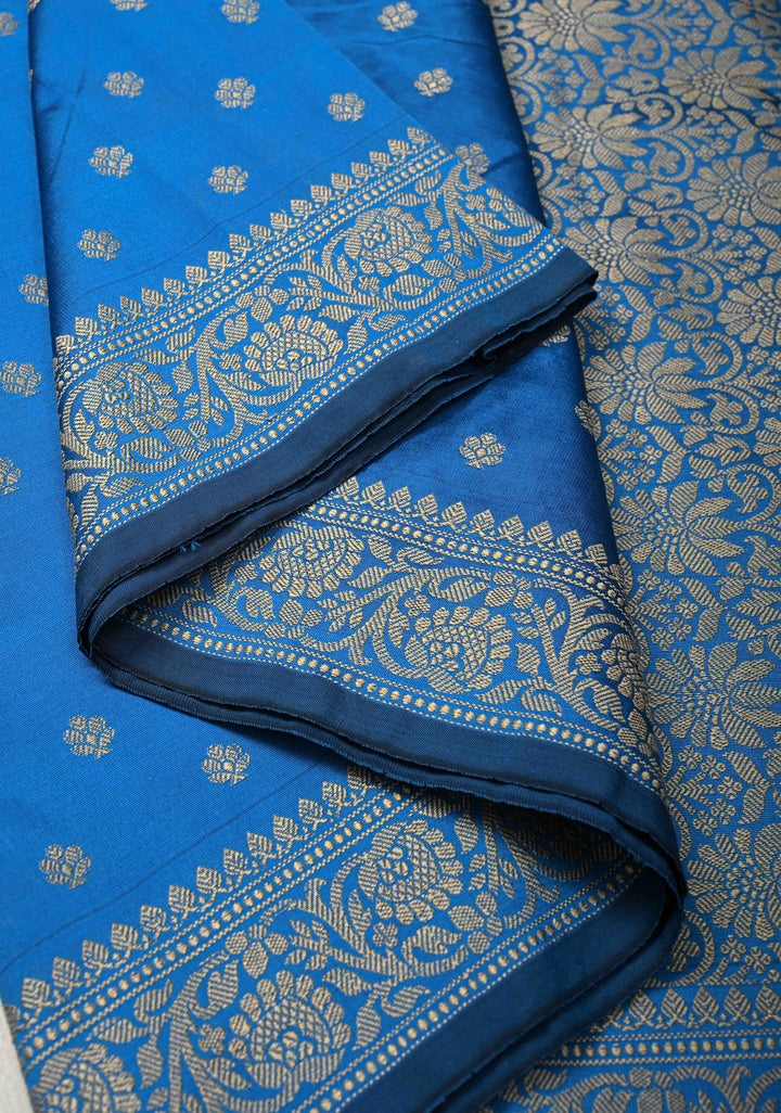 Copper sulphate Blue Banarasi Art silk saree with Resham Buttas and  Minimal Border