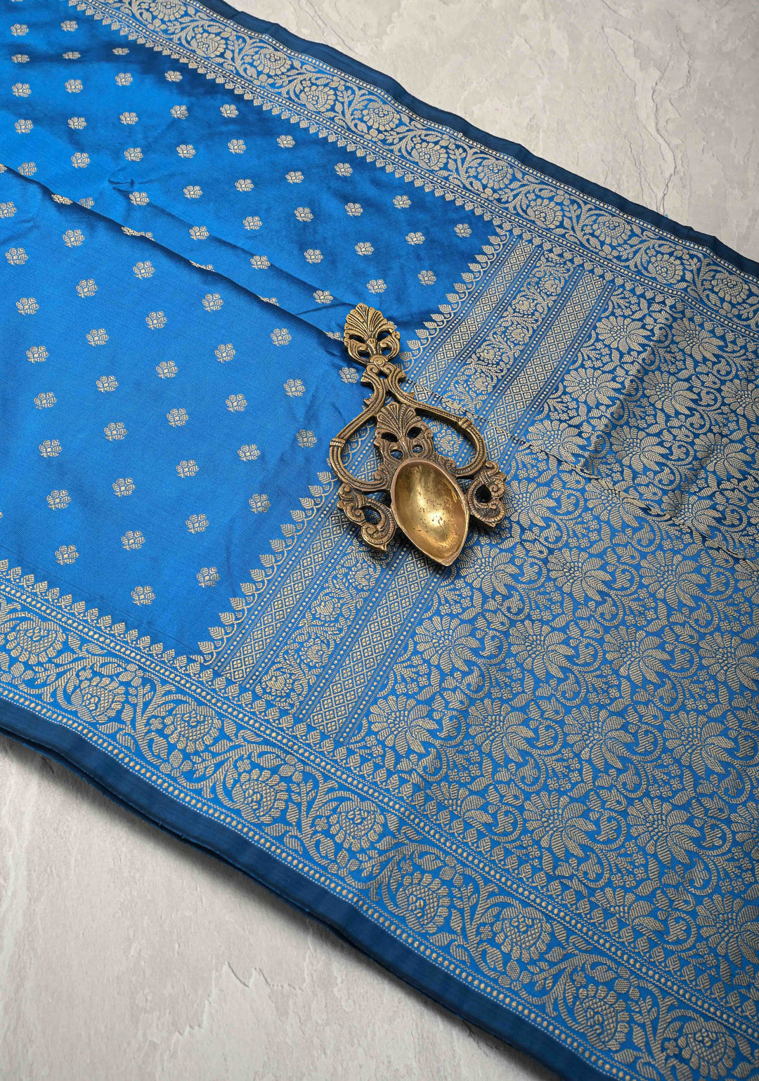 Copper sulphate Blue Banarasi Art silk saree with Resham Buttas and  Minimal Border